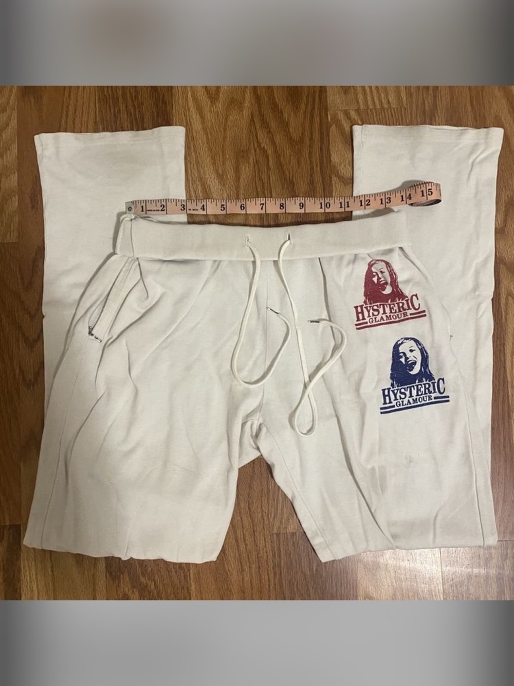 Hysteric Glamour Off-White Graphic Sweatpants with Red & Navy Prints